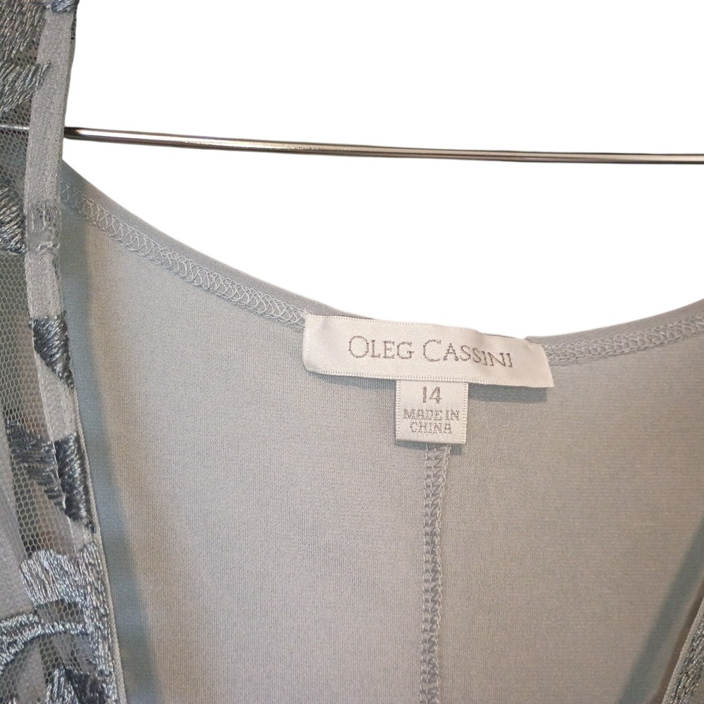 Oleg Cassini Mystic Grey Embroidered Cape Pan Mesh Sheer Top Plus Size 14 NEW - Picture 11 of 13